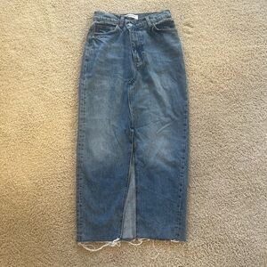 Denim Maxi Skirt with Frayed Hem